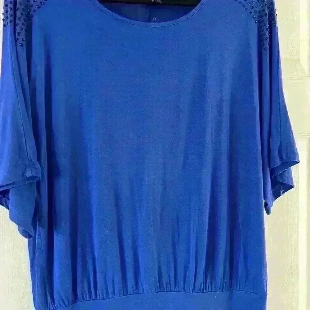 Spense blue top with studs on the shoulder. - Picture 2 of 8